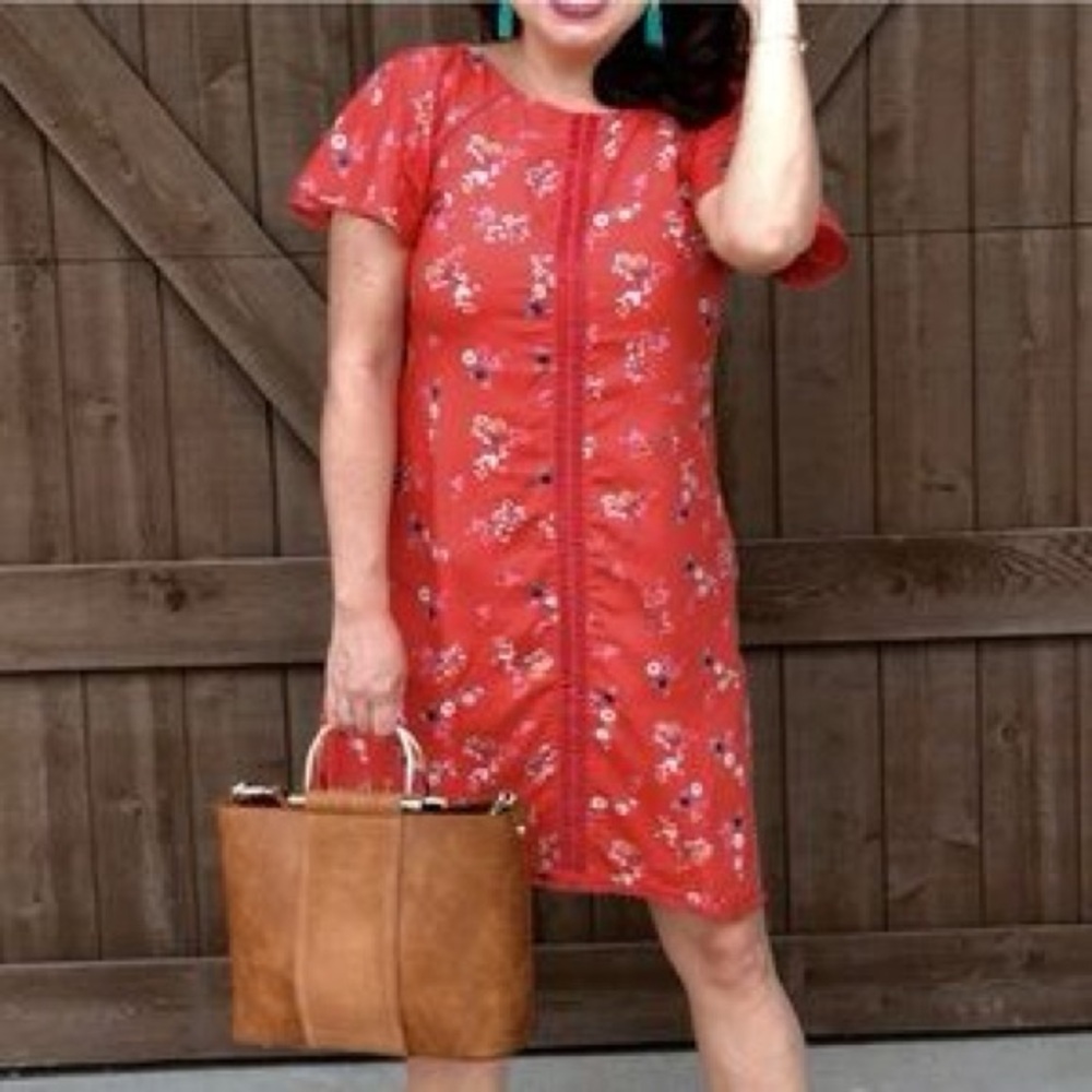 ModCloth Coral Wildflower & Embroidery Midi Shift Dress, Size 2x